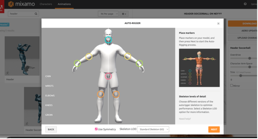 Mbappé descargado de Sketchfab importado a Blender exportado como FBX y subido a Mixamo con Auto-Rigger