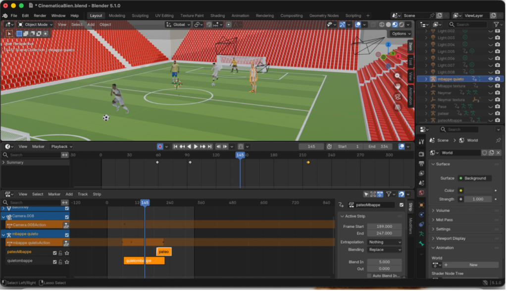Sincronización del balón con la animación de Mbappé para recibir pase y enviarlo hacia Cristiano Ronaldo