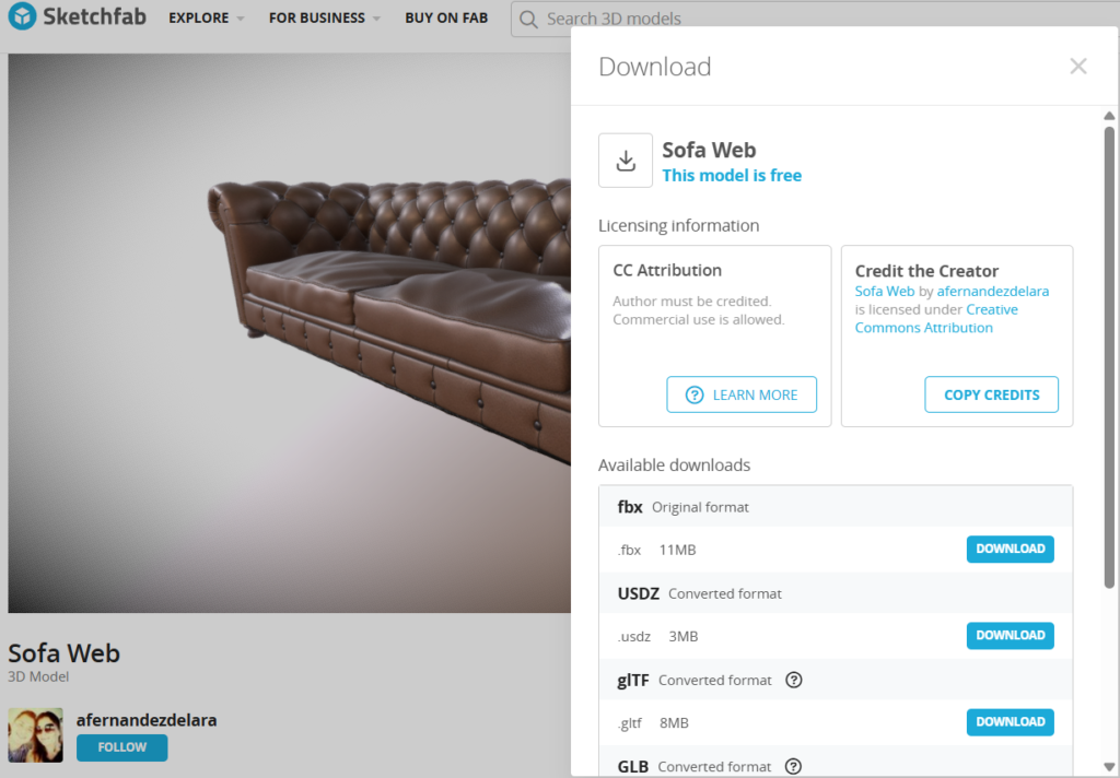 Descarga Sketchfab: Sofá