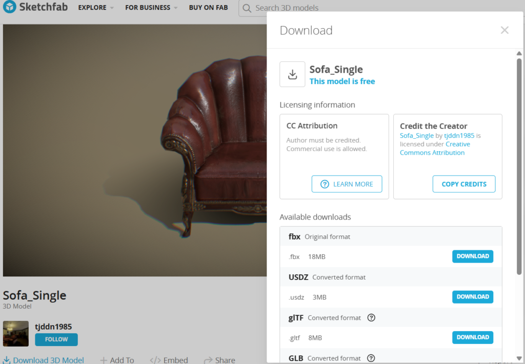 Descarga Sketchfab: Sillón