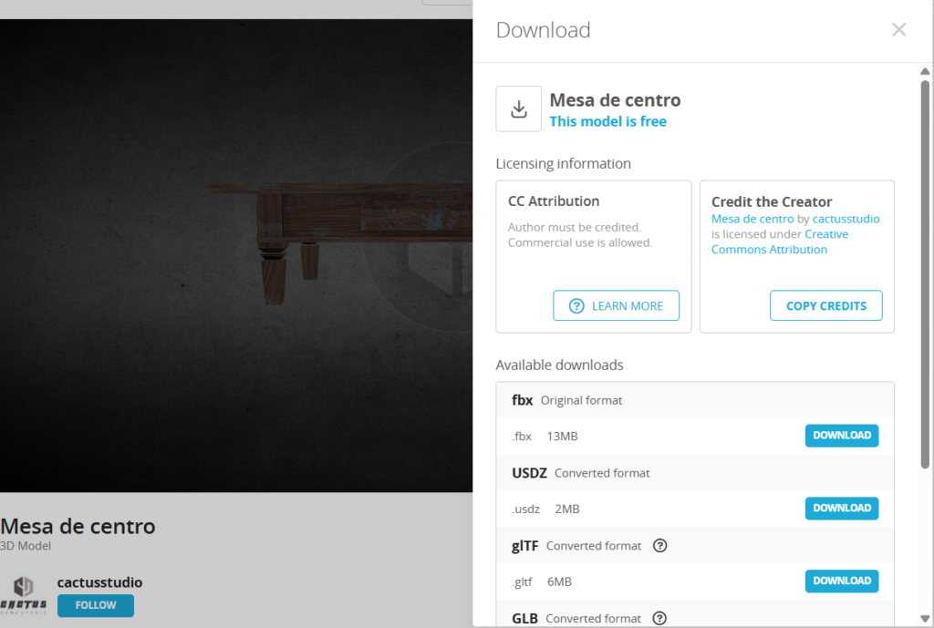 Descarga Sketchfab: Mesa