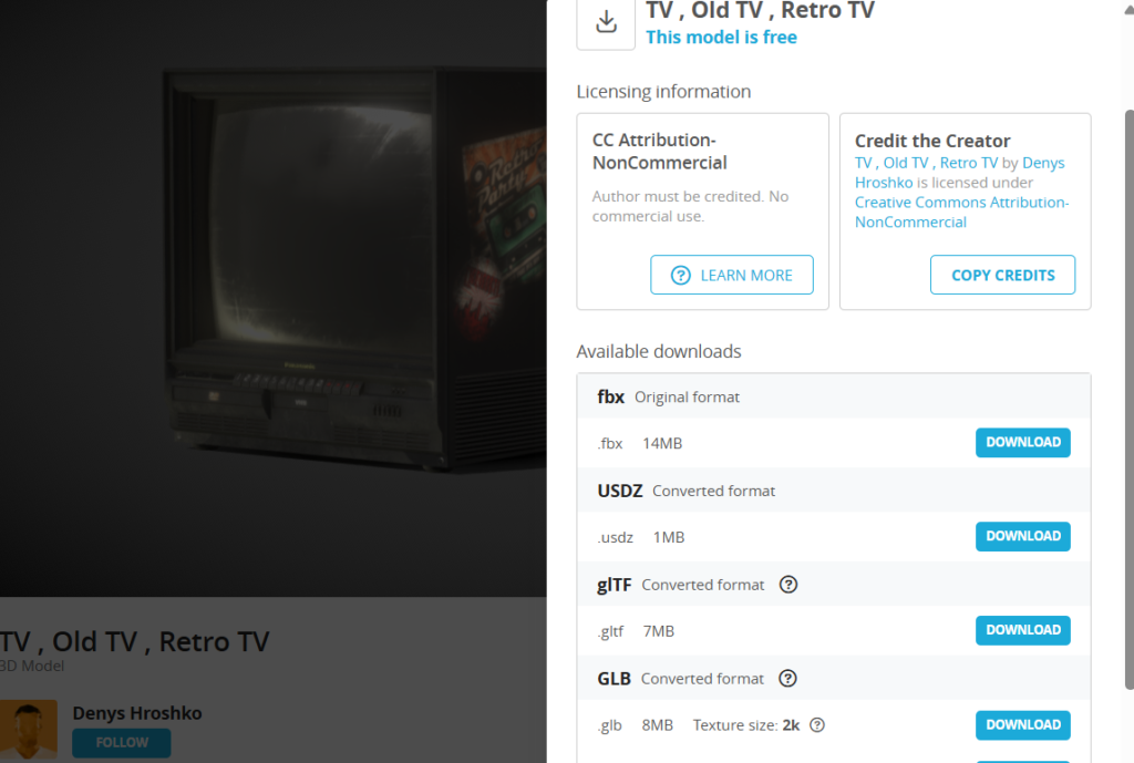 Descarga Sketchfab: TV