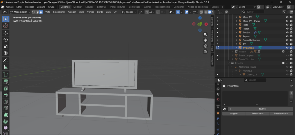 Creación de cinemática: Modelado de mesa de TV y TV