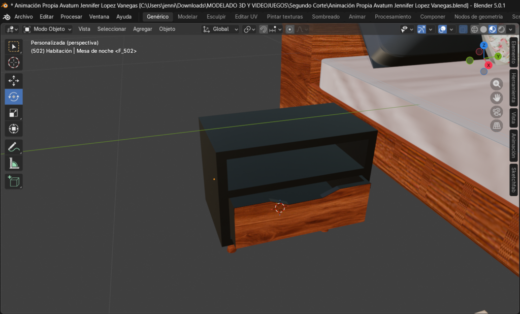 Creación de cinemática: Modelado de mesa de noche y aplicación de texturas