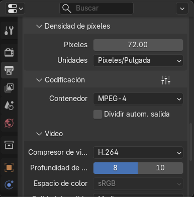 Creación de cinemática: Ajustes de salida Codificación