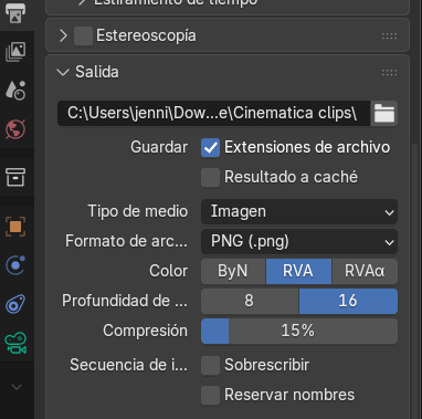 Creación de cinemática: Ajustes de salida Tipo de medio