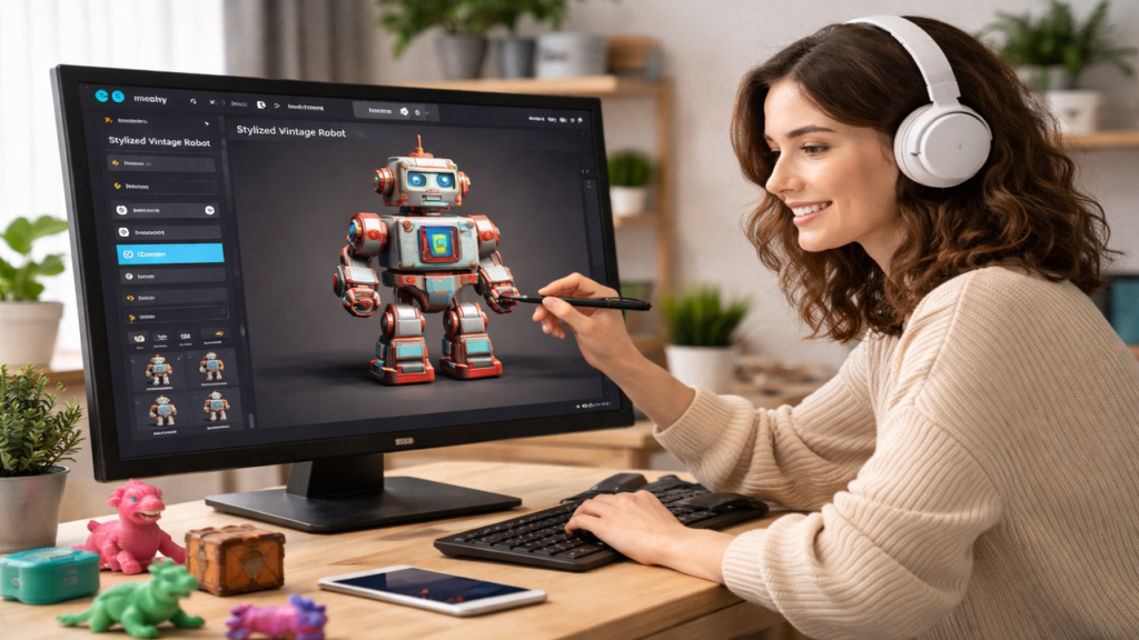 mujer creando un modelo 3D