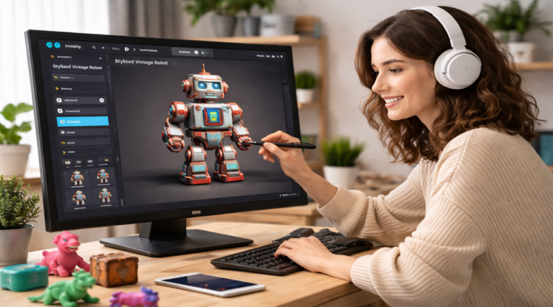 Meshy AI: Revolucionando la creación 3D con inteligencia artificial mujer creando un modelo 3D