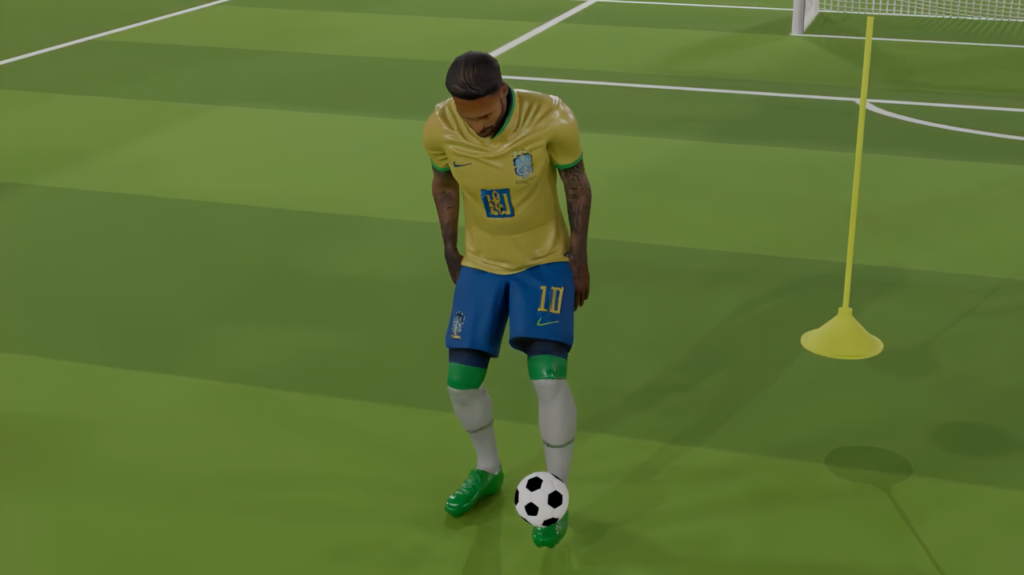 Neymar 3D con balón en campo de fútbol cinemática Blender
