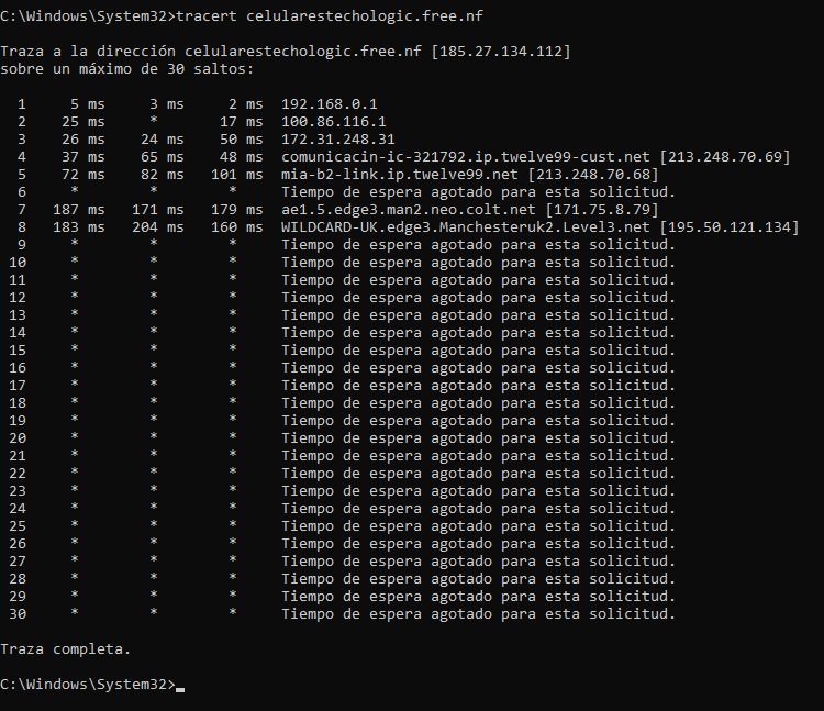 Traza de ruta (Traceroute) hacia celularestechologic.free.nf