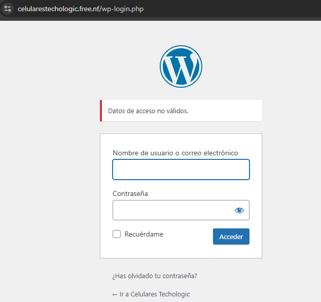 Respuesta del servidor con mensaje de error genérico