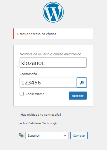 Formulario de login con mensaje de error genérico