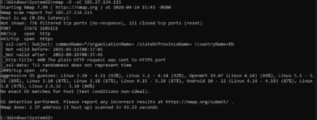 Detección de sistema operativo con Nmap en pentest web