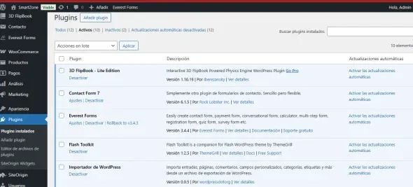 Plugins de WordPress con actualizaciones automáticas desactivadas