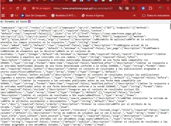 API de la página web con endpoints expuestos