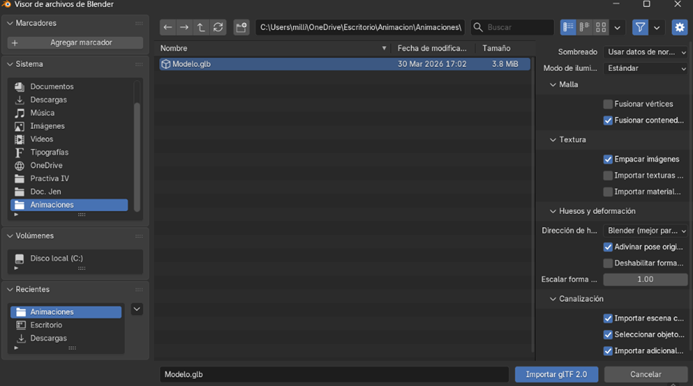 Exportacion de animacion en Blender