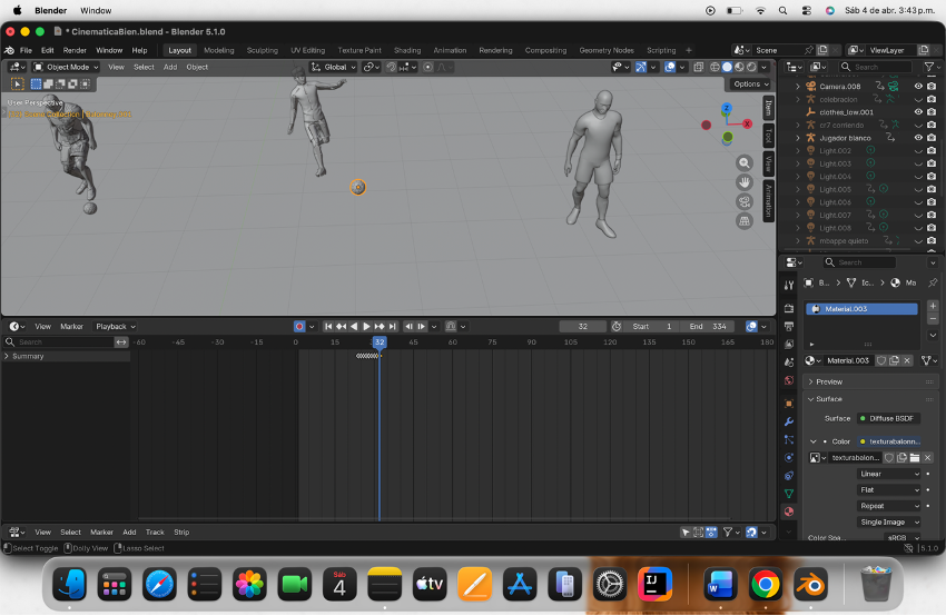 Balón de Neymar duplicado en Blender con viewport en Solid para configurar nuevo balón del jugador blanco