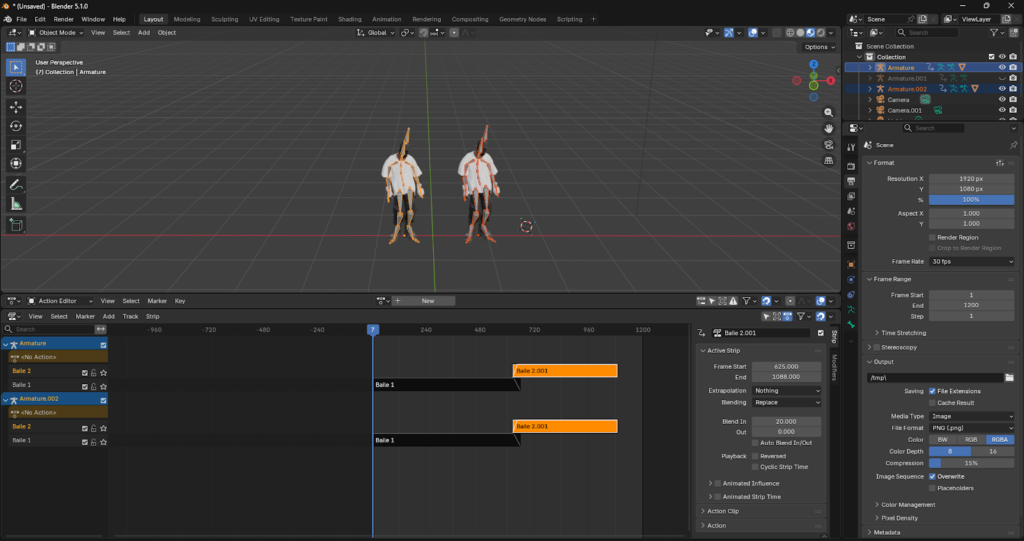 Creación de copias vinculadas (instancias) de personajes en Blender para reducir el consumo de memoria RAM y CPU en la escena
