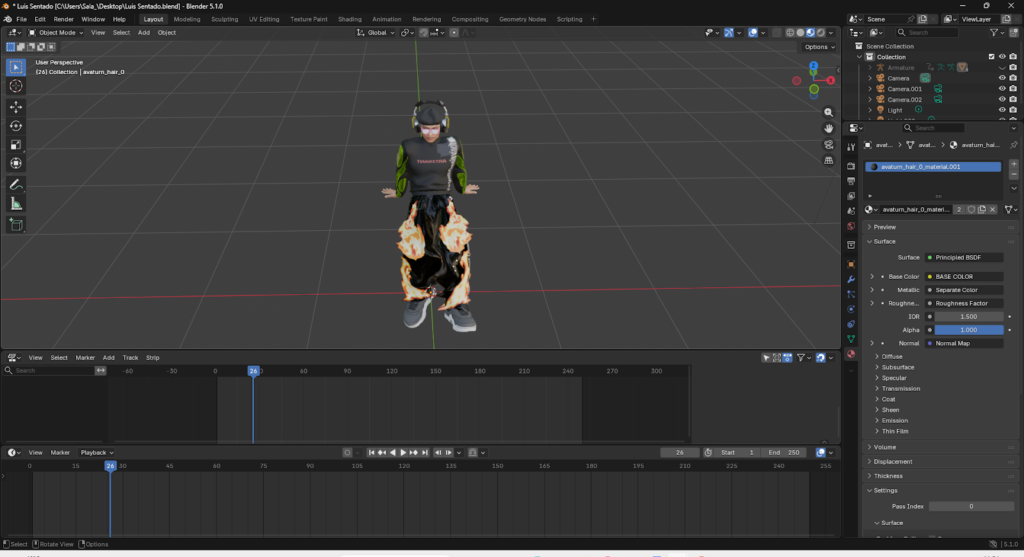 Gestión de múltiples acciones de movimiento en el Action Editor de Blender para organizar los clips de animación del personaje