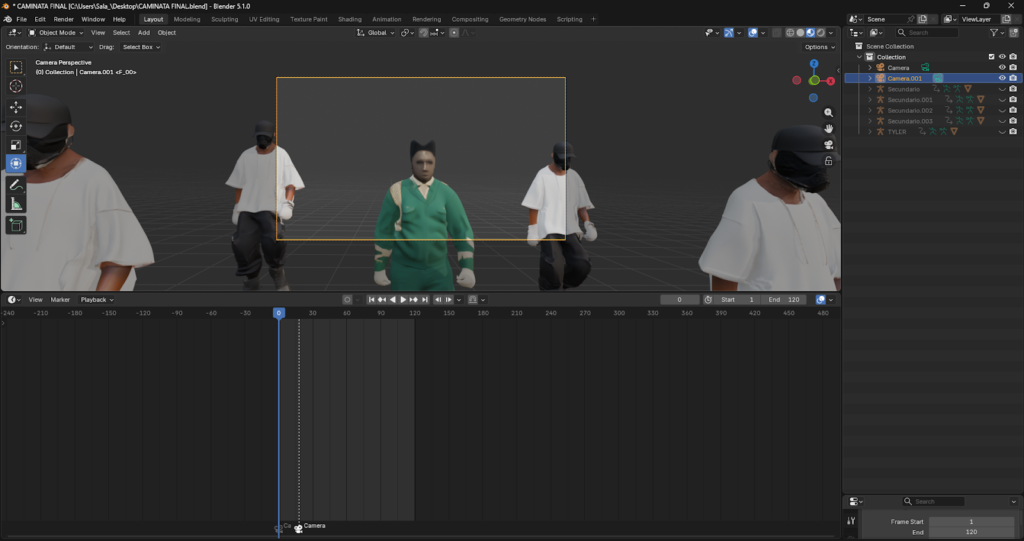 Posicionamiento de cámaras 3D en Blender para definir encuadres cinematográficos según la narrativa de la escena
