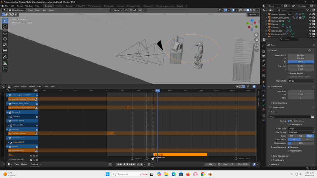 Ajuste de la distancia focal a 90mm en el panel de propiedades de la cámara para enfatizar al personaje principal