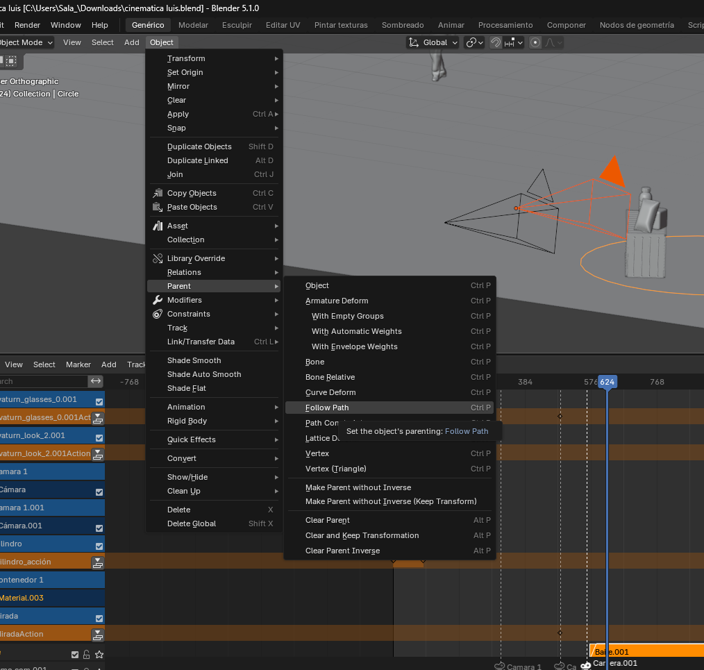 Ajuste de la distancia focal a 90mm en el panel de propiedades de la cámara para enfatizar al personaje principal
