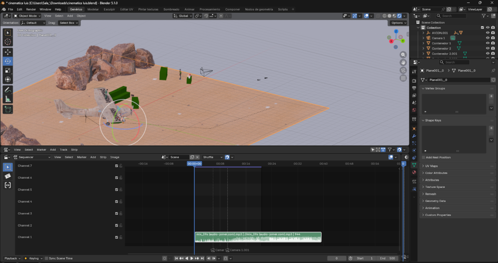 Importación y sincronización de archivos de audio en el Video Sequencer de Blender para complementar la narrativa visual de la cinemática de Chromakopia
