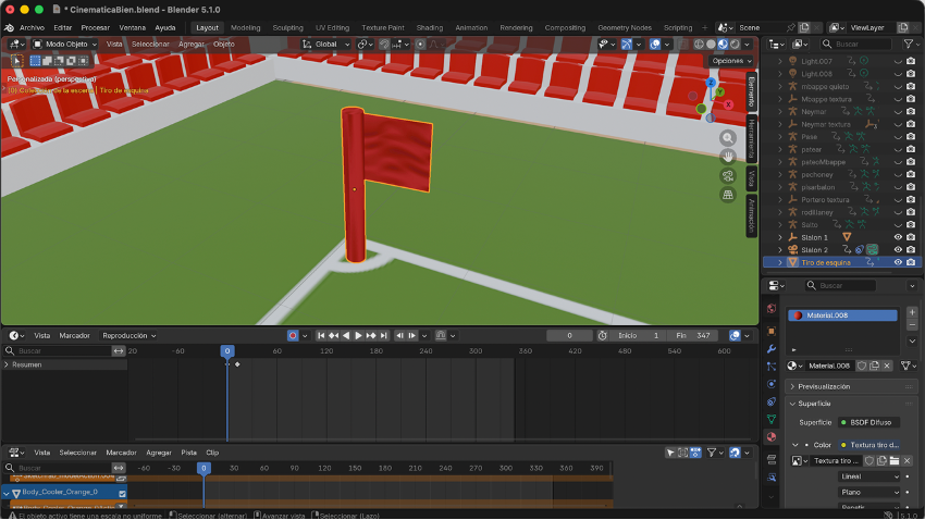 Material con textura PNG aplicado al banderín de tiro de esquina