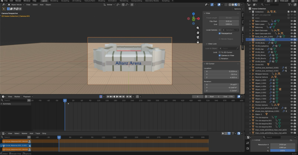 Animación de cámaras configurada para la entrada al estadio