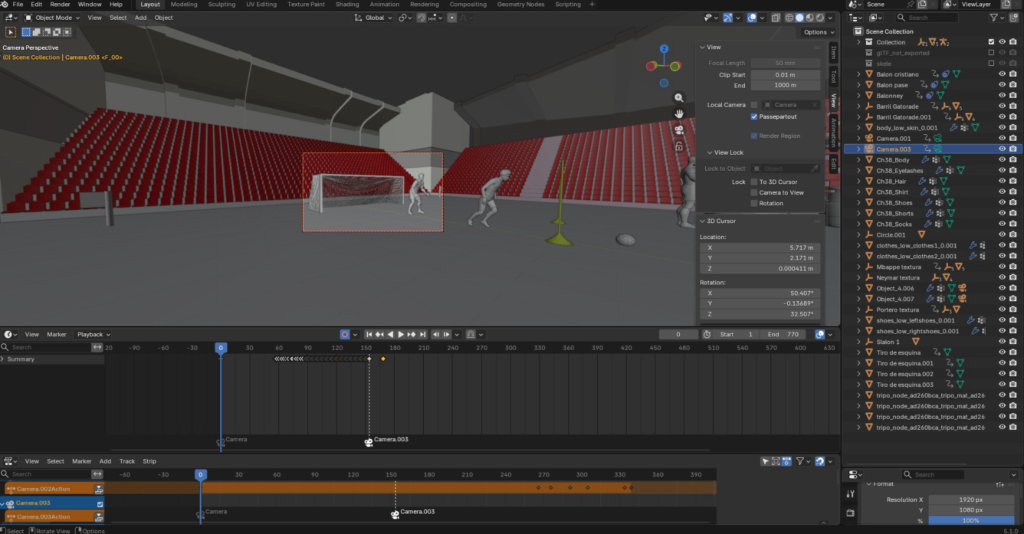 Animación de cámara del portero con saltos de cámara usando Ctrl B