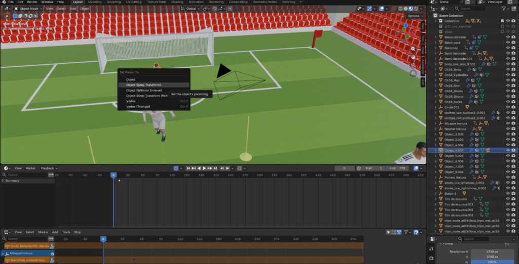 Cámara emparentada a esqueleto de animación para seguimiento automático