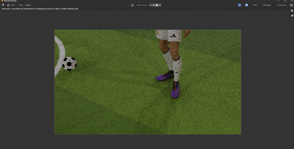 Cinemática 3D de fútbol en Blender render final en Cycles con Motion Blur completando así el proceso de renderizado de nuestra cinemática 3D de fútbol en Blender.
