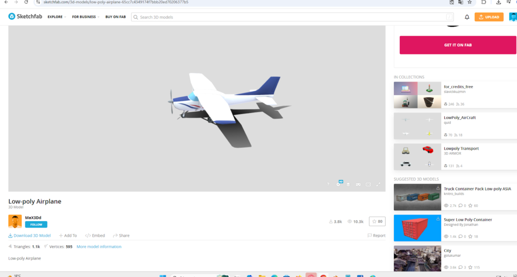 Edición de texturas de un modelo de avión descargado de Sketchfab mediante Microsoft Paint para adaptarlo a la estética del proyecto