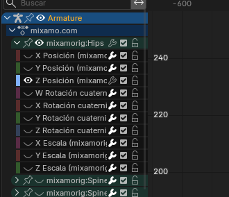 Ajuste de los parámetros Blend In y Blend Out en el editor NLA para crear transiciones fluidas y evitar cortes bruscos entre animaciones