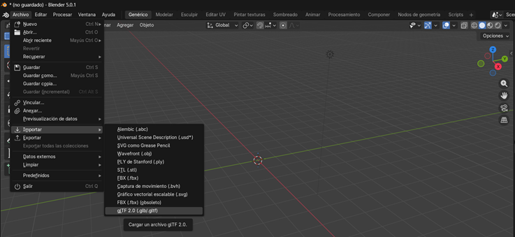 Creación de cinemática: Importación Avatar en formato .glb a Blender