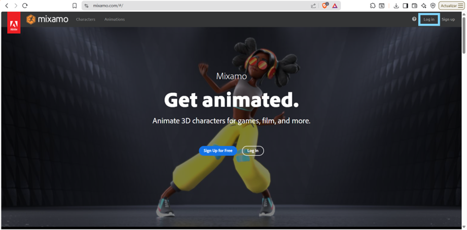 Creación de cinemática: Página web Mixamo
