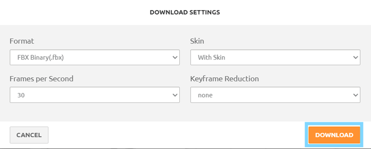 Creación de cinemática: Configuración de descarga de Animaciones