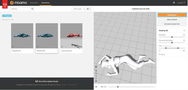 Creación de cinemática: Descarga de Animaciones para el Avatar