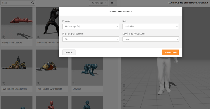 Creación de cinemática: Configuración de descarga de animaciones del personaje secundario