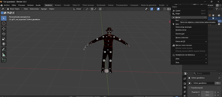 Creación de cinemática:: Eliminación de esferas del personaje secundario