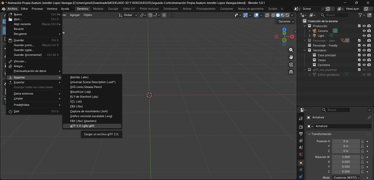 Creación de cinemática: Importación de animaciones personaje principal en Blender