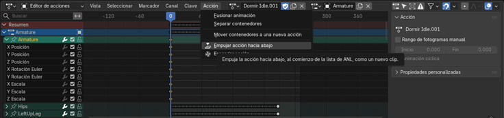 Creación de cinemática: Empuje de la acción hacia abajo