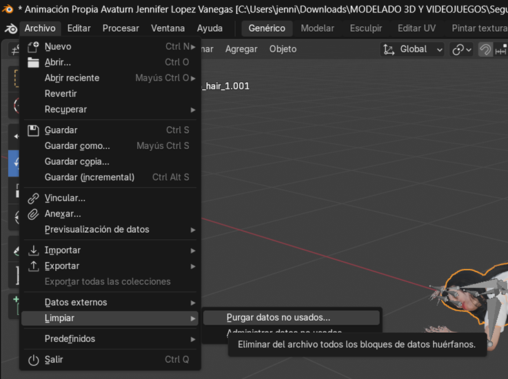 Creación de cinemática: Purga de datos no usados