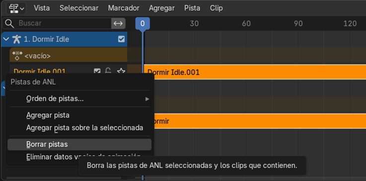 Creación de cinemática: Borrado de pistas en el NLA