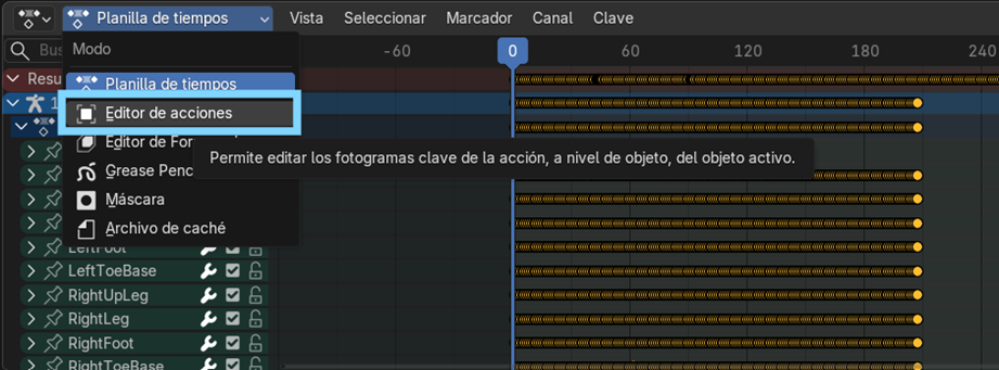Creación de cinemática: Editor de acciones