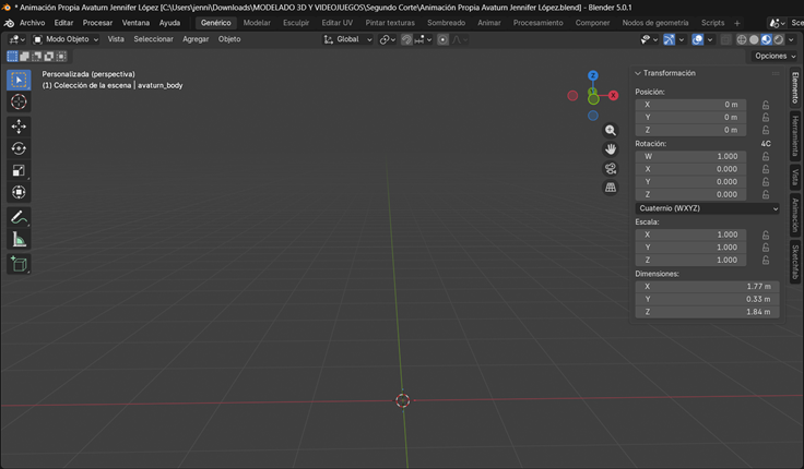 Creación de cinemática: Visualización del entorno Blender