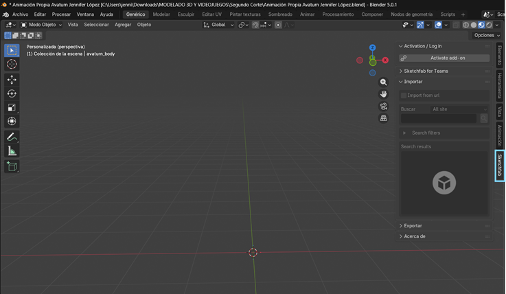 Creación de cinemática: Visualización del complemento Sketchfab en Blender