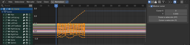 Creación de cinemática: Selección de keyframes de los hueso de la armadura