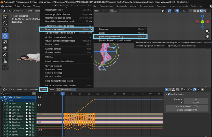 Creación de cinemática: Aplicación de modo de extrapolación para repetición