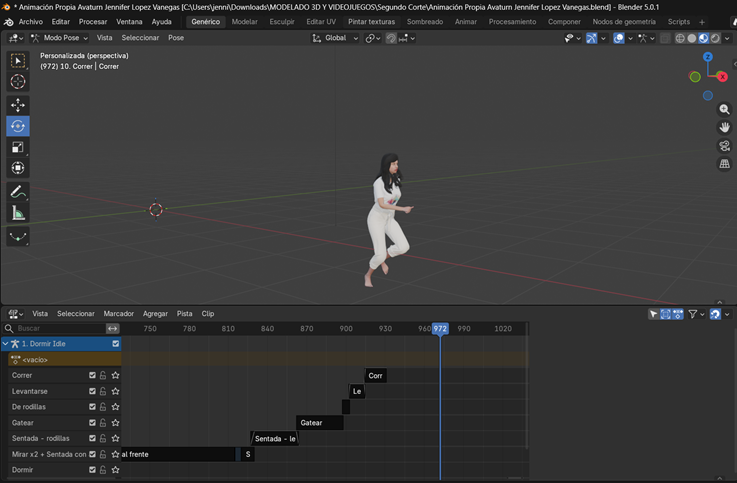 Creación de cinemática: Animación del personaje corriendo indefinidamente por un mismo eje